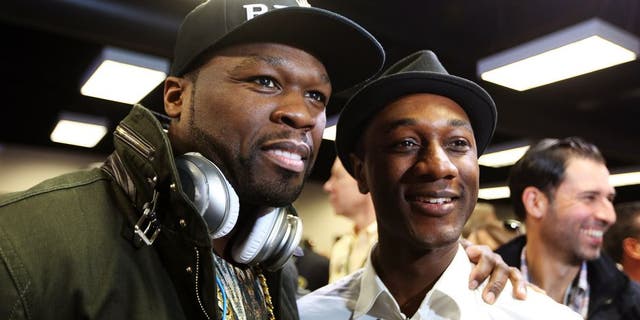 DAYTONA BEACH, FL - FEBRUARY 23: Curtis "50 Cent" Jackson poses with singer Aloe Blacc before the NASCAR Sprint Cup Series Daytona 500 at Daytona International Speedway on February 23, 2014 in Daytona Beach, Florida. (Photo by Jerry Markland/Getty Images)