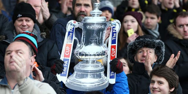 OXFORD, ENGLAND - JANUARY 10: General view of a cardboard FA Cup trophy during The Emirates FA Cup match between Oxford United and Swansea City at Kassam Stadium on January 10, 2016 in Oxford, England. (Photo by Catherine Ivill - AMA/Getty Images)