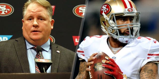 SANTA CLARA, CA - JANUARY 20: Chip Kelly speaks to the media during a press conference where he announced as the new head coach of the San Francisco 49ers at Levi's Stadium on January 20, 2016 in Santa Clara, California. (Photo by Ezra Shaw/Getty Images) ST. LOUIS, MO - NOVEMBER 1: Colin Kaepernick #7 of the San Francisco 49ers looks to pass against the St. Louis Rams in the first quarter at the Edward Jones Dome on November 1, 2015 in St. Louis, Missouri. (Photo by Michael B. Thomas/Getty Images)