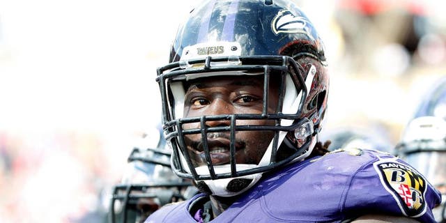 Oct 12, 2014; Tampa, FL, USA; Baltimore Ravens linebacker Pernell McPhee (90) against the Tampa Bay Buccaneers during the second half at Raymond James Stadium. Baltimore Ravens defeated the Tampa Bay Buccaneers 48-17. Mandatory Credit: Kim Klement-USA TODAY Sports