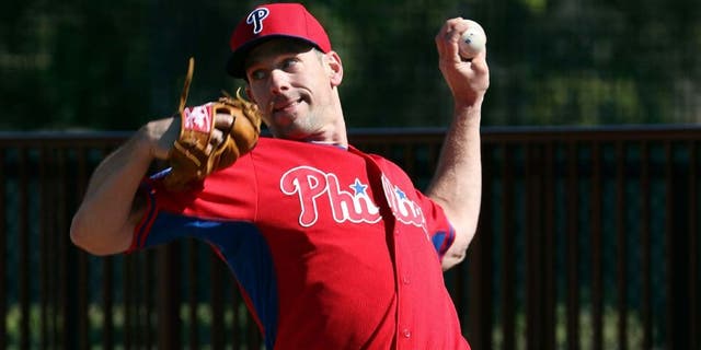 Feb 19, 2015; Clearwater, FL, USA; Philadelphia Phillies starting pitcher Cliff Lee (33) during spring training workouts at Bright House Field. Mandatory Credit: Reinhold Matay-USA TODAY Sports