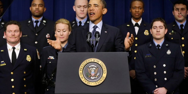 Feb. 19, 2013: President Barack Obama talks about sequestration in the Eisenhower Executive Office building on the White House complex in Washington.