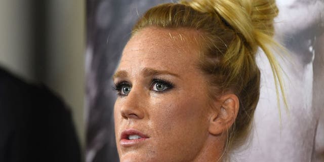 TORRANCE, CA - FEBRUARY 24: Holly Holm interacts with media after an open training session for fans and media at the UFC Gym on February 24, 2015 in Torrance, California. (Photo by Josh Hedges/Zuffa LLC/Zuffa LLC via Getty Images)
