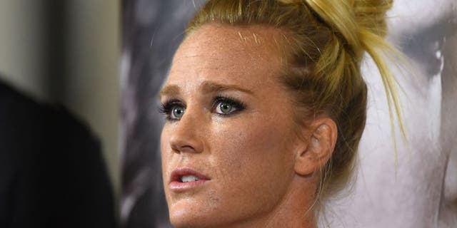 TORRANCE, CA - FEBRUARY 24: Holly Holm interacts with media after an open training session for fans and media at the UFC Gym on February 24, 2015 in Torrance, California. (Photo by Josh Hedges/Zuffa LLC/Zuffa LLC via Getty Images)