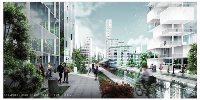 A rendering of another possible concept for the population of Liberland, an "elevated city."