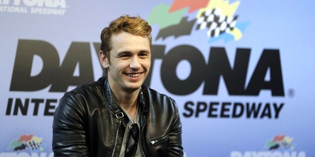 Actor James Franco, Honorary Grand Marshall for the NASCAR Daytona 500 Sprint Cup Series auto race answers questions during a news conference at Daytona International Speedway, Sunday, Feb. 24, 2013, in Daytona Beach, Fla.(AP Photo/John Raoux)