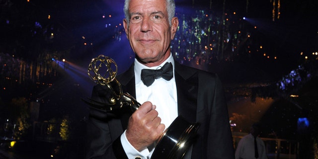 In this Sept. 11, 2016 file photo, Anthony Bourdain winner of the award for outstanding informational series or special for "Anthony Bourdain: Parts Unknown" attends the Governors Ball during night two of the Creative Arts Emmy Awards at the Microsoft Theater in Los Angeles.
