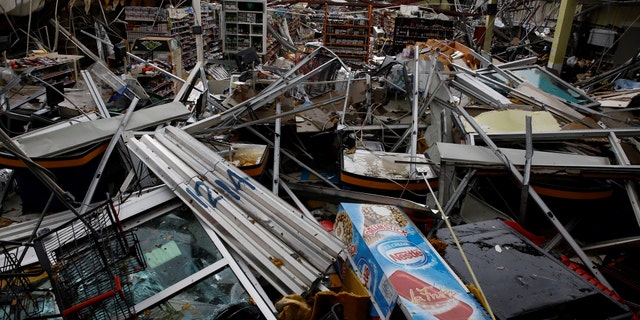 Damage seen in a supermarket after the area was hit by Hurricane Maria in Guayama, Puerto Rico September 20, 2017.