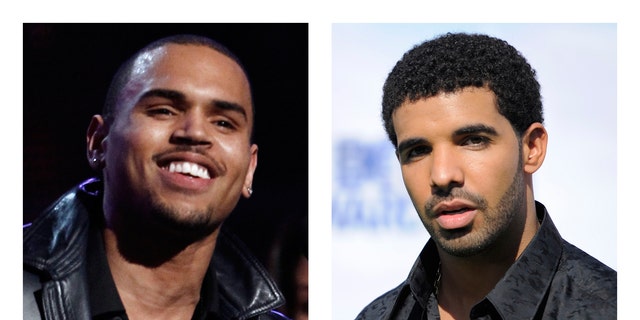 This combination of 2012 and 2011 file photos shows hip hop stars Chris Brown, left, and Drake.