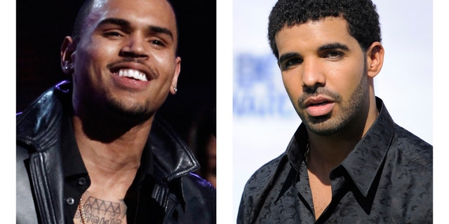 This combination of 2012 and 2011 file photos shows hip hop stars Chris Brown, left, and Drake.
