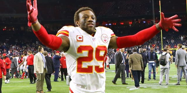 Jan 9, 2016; Houston, TX, USA; Kansas City Chiefs free safety Eric Berry (29) celebrates after defeating the Houston Texans in a AFC Wild Card playoff football game at NRG Stadium. Kansas City won 30-0. Mandatory Credit: Troy Taormina-USA TODAY Sports
