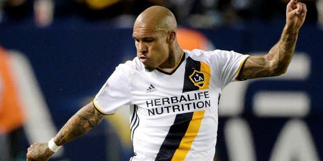 Feb 24, 2016; Carson, CA, USA; Los Angeles Galaxy midfielder Nigel de Jong (34) during a CONCACAF Champions League match against Santos Laguna at StubHub Center. The teams played to a 0-0 tie. Mandatory Credit: Kirby Lee-USA TODAY Sports