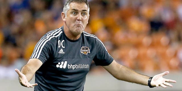 Sep 26, 2015; Houston, TX, USA; Houston Dynamo head coach Owen Coyle looks for a call against the Colorado Rapids in the second half at BBVA Compass Stadium. Dynamo won 3 to 2. Mandatory Credit: Thomas B. Shea-USA TODAY Sports