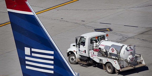 March 2: A fuel truck backs into position in preparation to refuel an airliner t Sky Harbor International Airport in Phoenix.