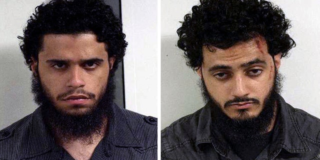 This undated combination file photo provided by the U.S. Marshals on June 9, 2010, shows Carlos Eduardo Almonte, left, and Mohamed Mahmood Alessa, right, who were arrested at New York's Kennedy Airport on June 5, 2010.