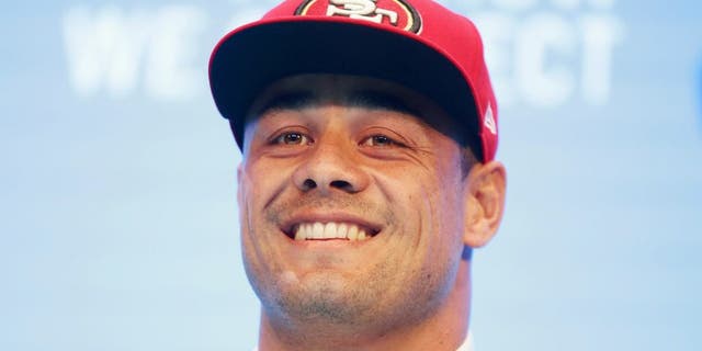SYDNEY, AUSTRALIA - MARCH 03: Jarryd Hayne speaks to the media during a press conference at the Telstra Amphitheatre on March 3, 2015 in Sydney, Australia. Hayne has signed a NFL futures contract with the San Francisco 49ers. (Photo by Matt King/Getty Images)