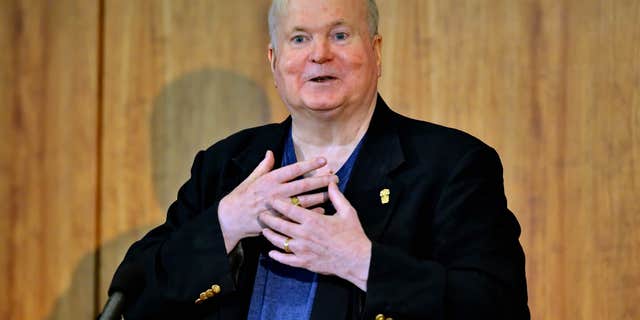 FILE - In this May 16, 2014, file photo, author Pat Conroy speaks to a crowd during a ceremony at the Hollings Library in Columbia, S.C.