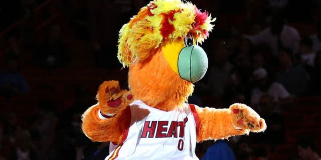 Jan 4, 2016; Miami, FL, USA; Miami Heat mascot Burnie entertains the fan before a game against the Indiana Pacers at American Airlines Arena. Mandatory Credit: Steve Mitchell-USA TODAY Sports