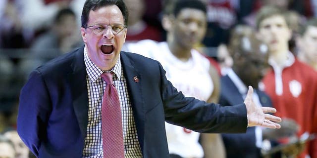 BLOOMINGTON, IN - MARCH 03: Tom Crean the head coach of the Indiana Hoosiers gives instructions to his team during the game against the Iowa Hawkeyes at Assembly Hall on March 3, 2015 in Bloomington, Indiana. (Photo by Andy Lyons/Getty Images)