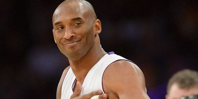 Mar 6, 2016; Los Angeles, CA, USA; Los Angeles Lakers forward Kobe Bryant (24) reacts before the NBA game against the Golden State Warriors at the Staples Center. Mandatory Credit: Richard Mackson-USA TODAY Sports