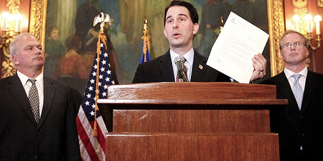 March 7: Wisconsin Governor Scott Walker addresses the media regarding a letter received from Sen. Mark Miller, D- Monona, in Madison, Wis.