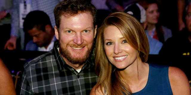 LAS VEGAS, NV - MARCH 05: NASCAR driver Dale Earnhardt Jr. and girlfriend Amy Reimann in attendance at UFC 196 event inside MGM Grand Garden Arena on March 5, 2016 in Las Vegas, Nevada. (Photo by Christian Petersen/Zuffa LLC/Zuffa LLC via Getty Images)