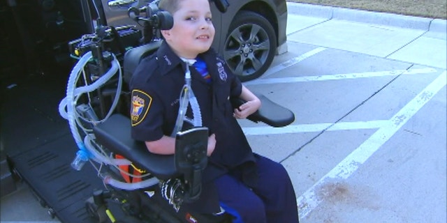 10-year old Dakin Lovelace, who has a rare genetic disorder became the newest junior officer at the Fort Worth Police Department.