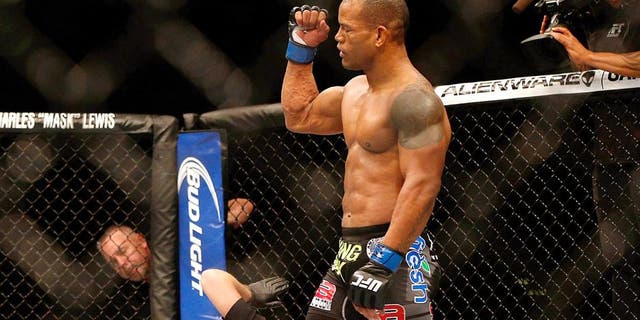 HOUSTON, TEXAS - OCTOBER 19: (R-L) Hector Lombard defeats Nate Marquardt in their UFC welterweight bout at the Toyota Center on October 19, 2013 in Houston, Texas. (Photo by Josh Hedges/Zuffa LLC/Zuffa LLC via Getty Images)