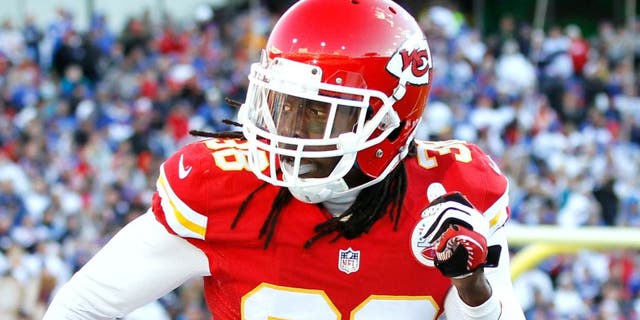 Nov 3, 2013; Orchard Park, NY, USA; Kansas City Chiefs defensive back Ron Parker (38) during the second half against the Buffalo Bills at Ralph Wilson Stadium. Chiefs beat the Bills 23-13. Mandatory Credit: Kevin Hoffman-USA TODAY Sports