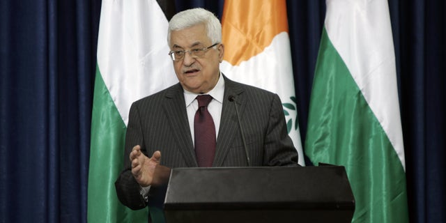 March 15: Palestinian President Mahmoud Abbas gestures as he speaks during a joint press conference with Cypriot President Dimitris Christofias, not pictured, after their meeting in the West Bank city of Ramallah.