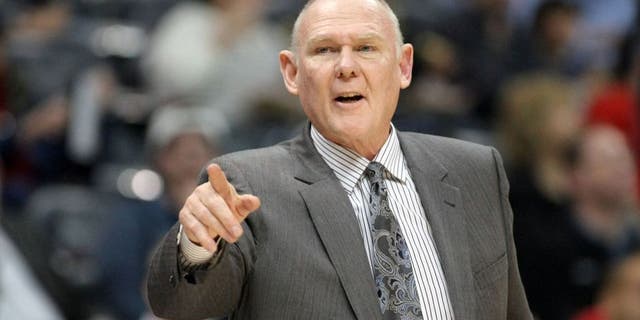Mar 9, 2015; Atlanta, GA, USA; Sacramento Kings head coach George Karl coaches against the Atlanta Hawks in the first quarter at Philips Arena. Mandatory Credit: Brett Davis-USA TODAY Sports
