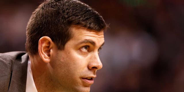 Mar 16, 2015; Boston, MA, USA; Boston Celtics head coach Brad Stevens on the side line during the fourth quarter against the Philadelphia 76ers at TD Garden. The Boston Celtics won 108-89. Mandatory Credit: Greg M. Cooper-USA TODAY Sports