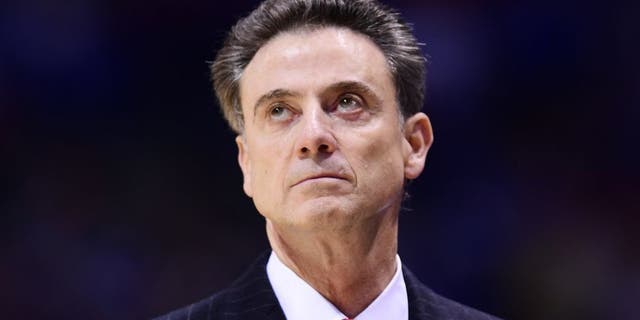 Mar 28, 2014; Indianapolis, IN, USA; Louisville Cardinals head coach Rick Pitino in the first half in the semifinals of the midwest regional of the 2014 NCAA Mens Basketball Championship tournament against the Kentucky Wildcats at Lucas Oil Stadium. Mandatory Credit: Bob Donnan-USA TODAY Sports