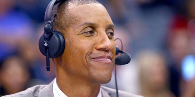 Jan 19, 2015; Phoenix, AZ, USA; TNT tv announcer Reggie Miller during the Phoenix Suns against the Los Angeles Lakers at US Airways Center. The Suns defeated the Lakers 115-100. Mandatory Credit: Mark J. Rebilas-USA TODAY Sports