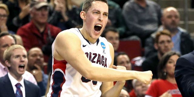 SEATTLE, WA - MARCH 22: Kyle Wiltjer #33 of the Gonzaga Bulldogs reacts after points in the first half of the game against the Iowa Hawkeyes during the third round of the 2015 NCAA Men's Basketball Tournament at KeyArena on March 22, 2015 in Seattle, Washington. (Photo by Otto Greule Jr/Getty Images)