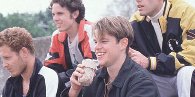 Ben Affleck (top R) and Matt Damon (bottom R) in a 'Good Will Hunting' scene.