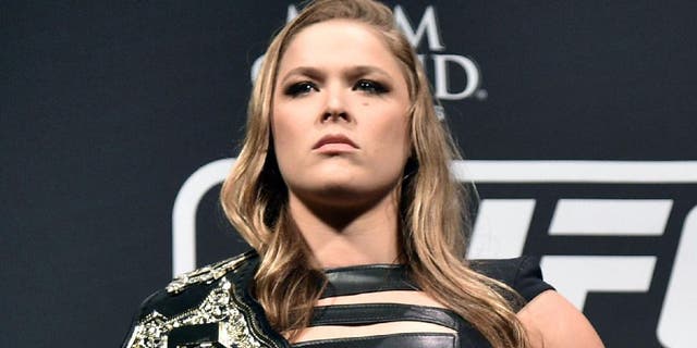 RIO DE JANEIRO, BRAZIL - MARCH 20: UFC Women's Bantamweight Champion Ronda Rousey of the United States pose for the media during the 189 World Media Tour Launch press conference at Maracanazinho on March 20, 2015 in Rio de Janeiro, Brazil. (Photo by Buda Mendes/Zuffa LLC/Zuffa LLC via Getty Images)