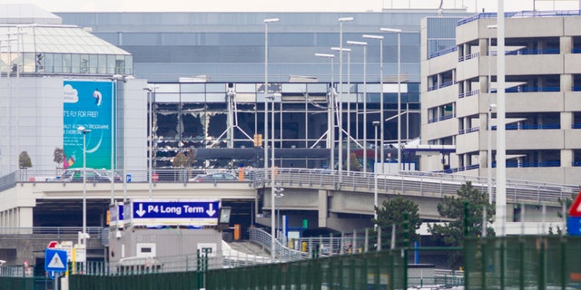 Blown-out windows at the Zaventem airport outside Brussels.