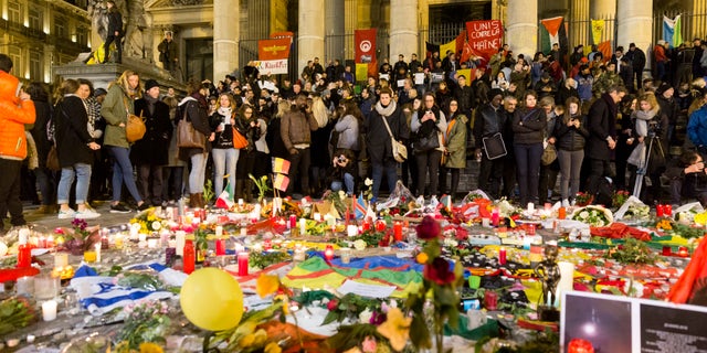 A memorial to the Belgium terror victims in Brussels Wednesday.