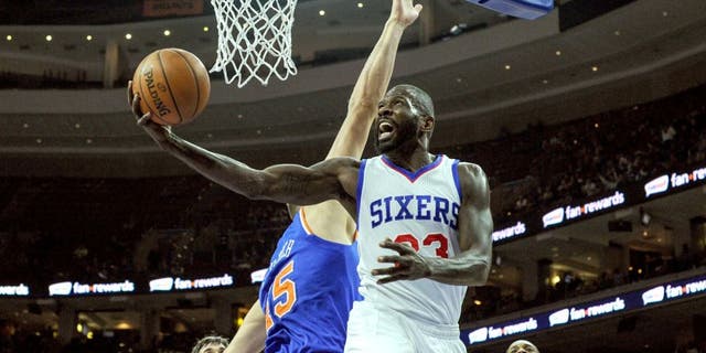 Mar 20, 2015; Philadelphia, PA, USA; Philadelphia 76ers guard Jason Richardson (23) goes up for a shot during the third quarter of the game against the New York Knicks at the Wells Fargo Center. The Sixers won the game 97-81. Mandatory Credit: John Geliebter-USA TODAY Sports
