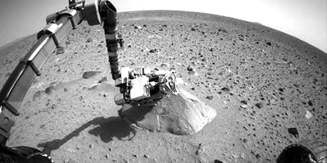 This file photo taken Jan. 28, 2004, shows NASA's Exploration Rover Spirit when communication problems began.