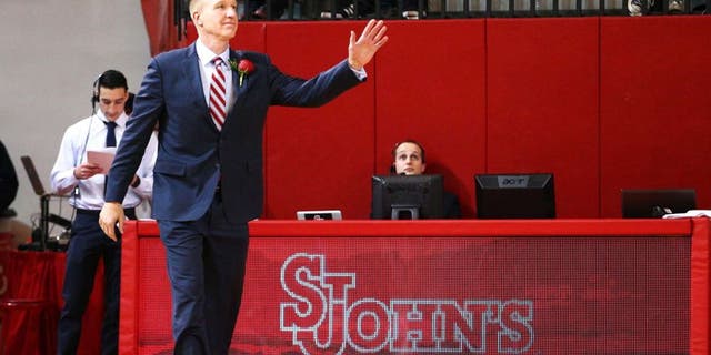 Feb 21, 2015; Jamaica, NY, USA; St. John's Red Storm alum Chris Mullin is inducted into the St. John's hall of fame during halftime against the Seton Hall Pirates at Carnesecca Arena. Mandatory Credit: Brad Penner-USA TODAY Sports