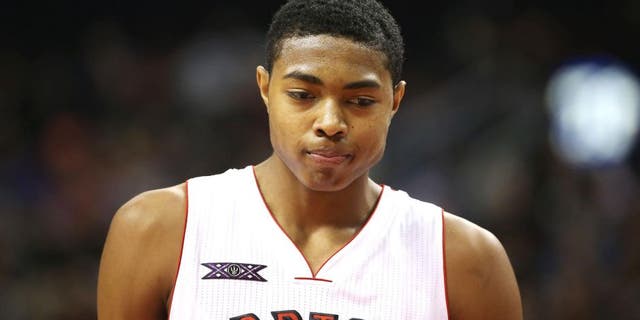 Nov 21, 2014; Toronto, Ontario, CAN; Toronto Raptors forward Bruno Caboclo (5) during their victory against the Milwaukee Bucks at Air Canada Centre. The Raptors beat the Bucks 124-83. Mandatory Credit: Tom Szczerbowski-USA TODAY Sports