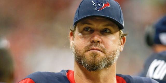 Aug 28, 2014; Houston, TX, USA; Houston Texans punter Shane Lechler (9) during the game against the San Francisco 49ers at NRG Stadium. Mandatory Credit: Kevin Jairaj-USA TODAY Sports