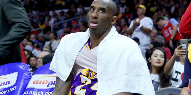 LOS ANGELES, CALIFORNIA - APRIL 05: Kobe Bryant #24 of the Los Angeles Lakers sits on the bench during the second half of an NBA game between Los Angeles Clippers vs Los Angeles Lakers at Staples Center, Los Angeles , CA, USA on April 05, 2016. NOTE TO USER: User expressly acknowledges and agrees that, by downloading and or using this photograph, User is consenting to the terms and conditions of the Getty Images License Agreement. (Photo by Sean M. Haffey/Getty Images)
