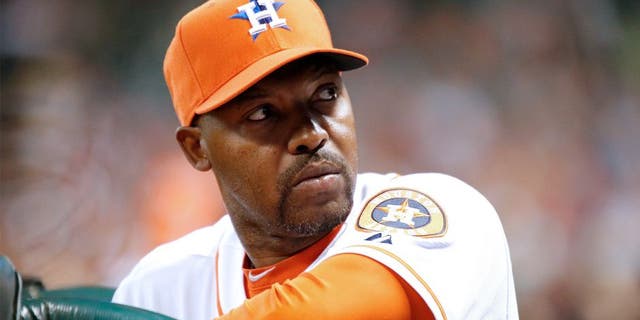 Apr 5, 2014; Houston, TX, USA; Houston Astros manager Bo Porter (16) looks at the crowd during the first inning against the Los Angeles Angels at Minute Maid Park. Mandatory Credit: Andrew Richardson-USA TODAY Sports