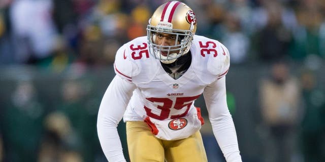 Jan 5, 2014; Green Bay, WI, USA; San Francisco 49ers safety Eric Reid (35) during the 2013 NFC wild card playoff football game against the Green Bay Packers at Lambeau Field. San Francisco won 23-20. Mandatory Credit: Jeff Hanisch-USA TODAY Sports