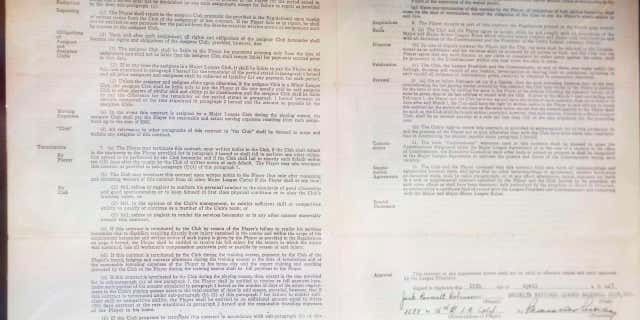 April 11, 2016: Jackie Robinson's signature is on the historic contract he signed with the Brooklyn Dodgers.