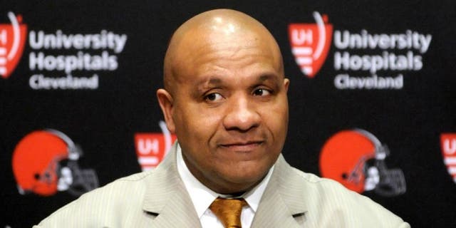 BEREA, OH - JANUARY 13, 2016: Head coach Hue Jackson of the Cleveland Browns listens to questions during an introductory press conference on January 13, 2016 at the Cleveland Browns training facility in Berea, Ohio. (Photo by Nick Cammett/Diamond Images/Getty Images) *** Local Caption *** Hue Jackson,BEREA, OH - JANUARY 13, 2016: Head coach Hue Jackson of the Cleveland Browns listens to questions during an introductory press conference on January 13, 2016 at the Cleveland Browns training facility in Berea, Ohio. (Photo by Nick Cammett/Diamond Images/Getty Images)