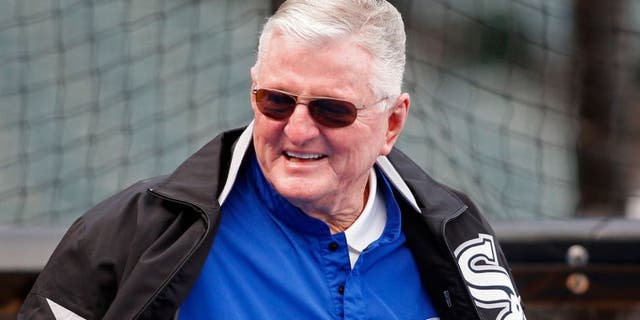 May 20, 2011; Chicago, IL, USA; Chicago White Sox television announcer Ken Harrelson before the game against the Los Angeles Dodgers at US Cellular Field. Mandatory Credit: Jerry Lai-USA TODAY Sports